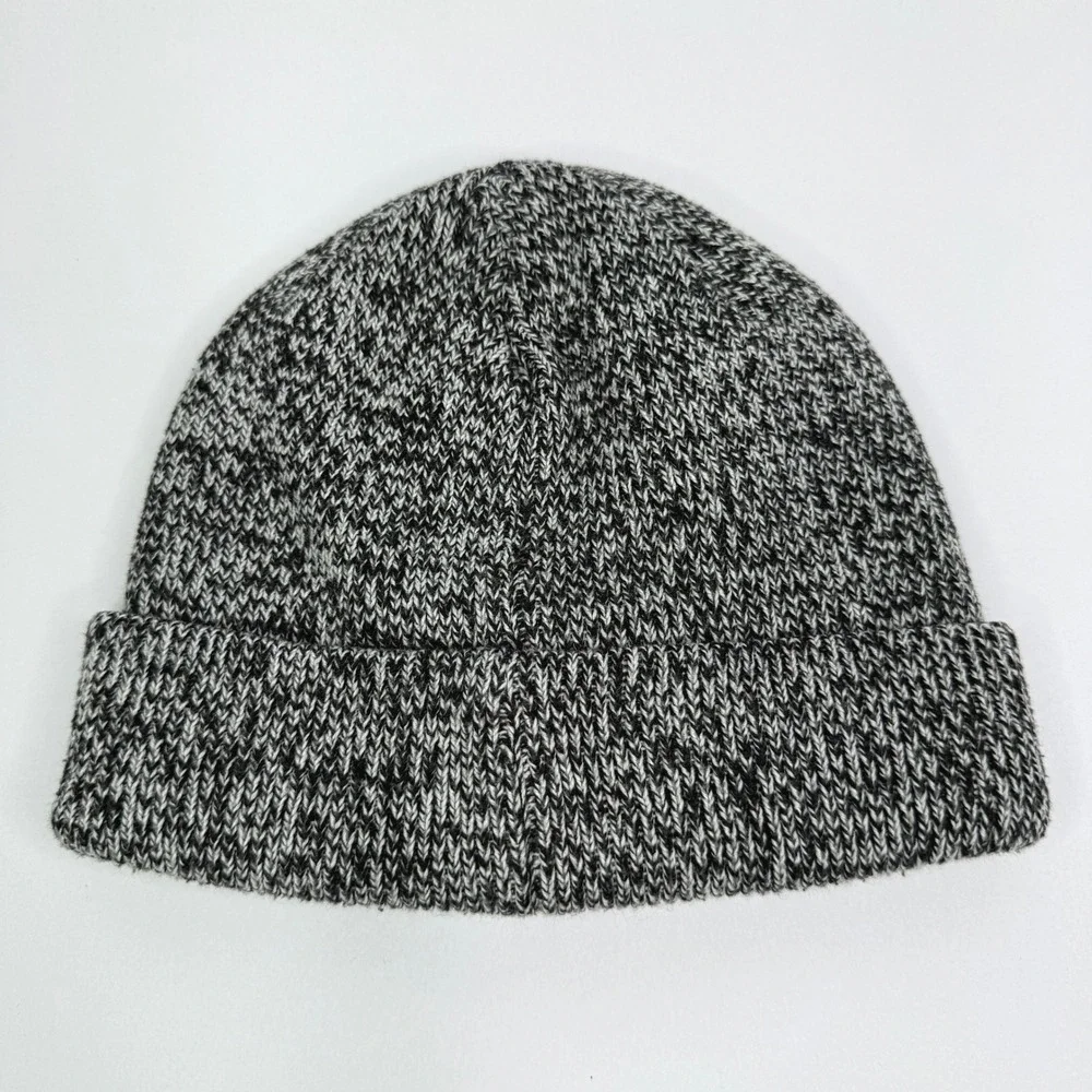 Adidas Beanie Mens One Size Black White Marled Knit Trefoil Logo Cuffed Hat